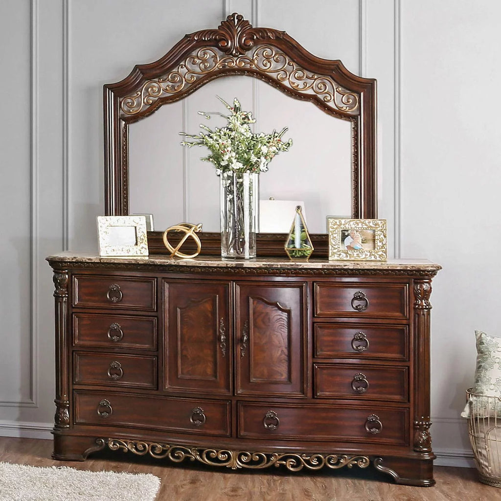 Brown Cherry Solid Wood Queen Bedroom Set 3pcs G86397