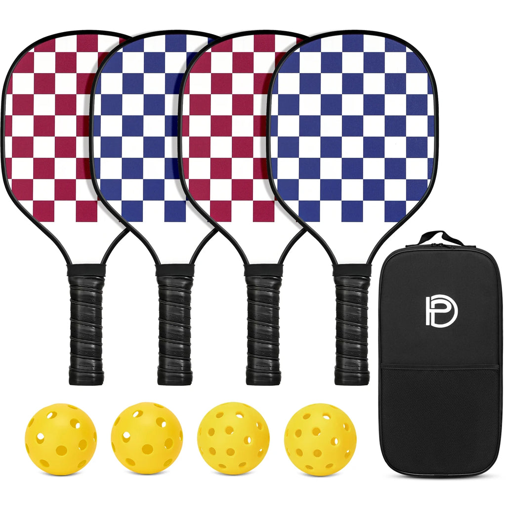 Set of 4 Wooden Pickleball Paddles with Balls and Bag F323