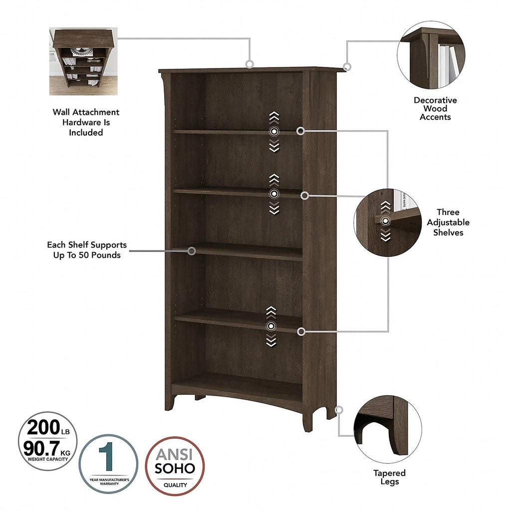 Ash Brown L Desk with File Cabinet & Bookcase J600