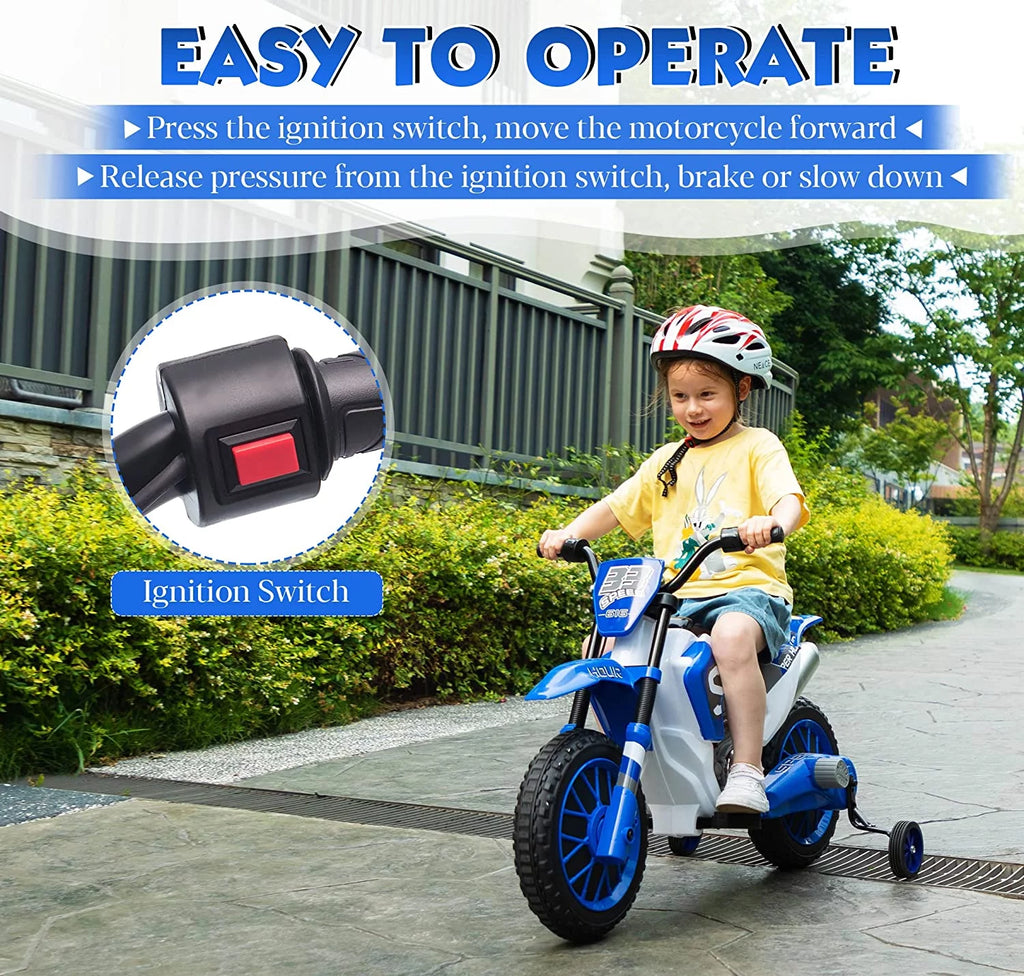 12V Kids Off-Road Ride on Dirt Bike with Training Wheels, Green E1800