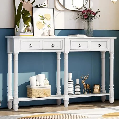 White Wood Console Table with Drawers A63326