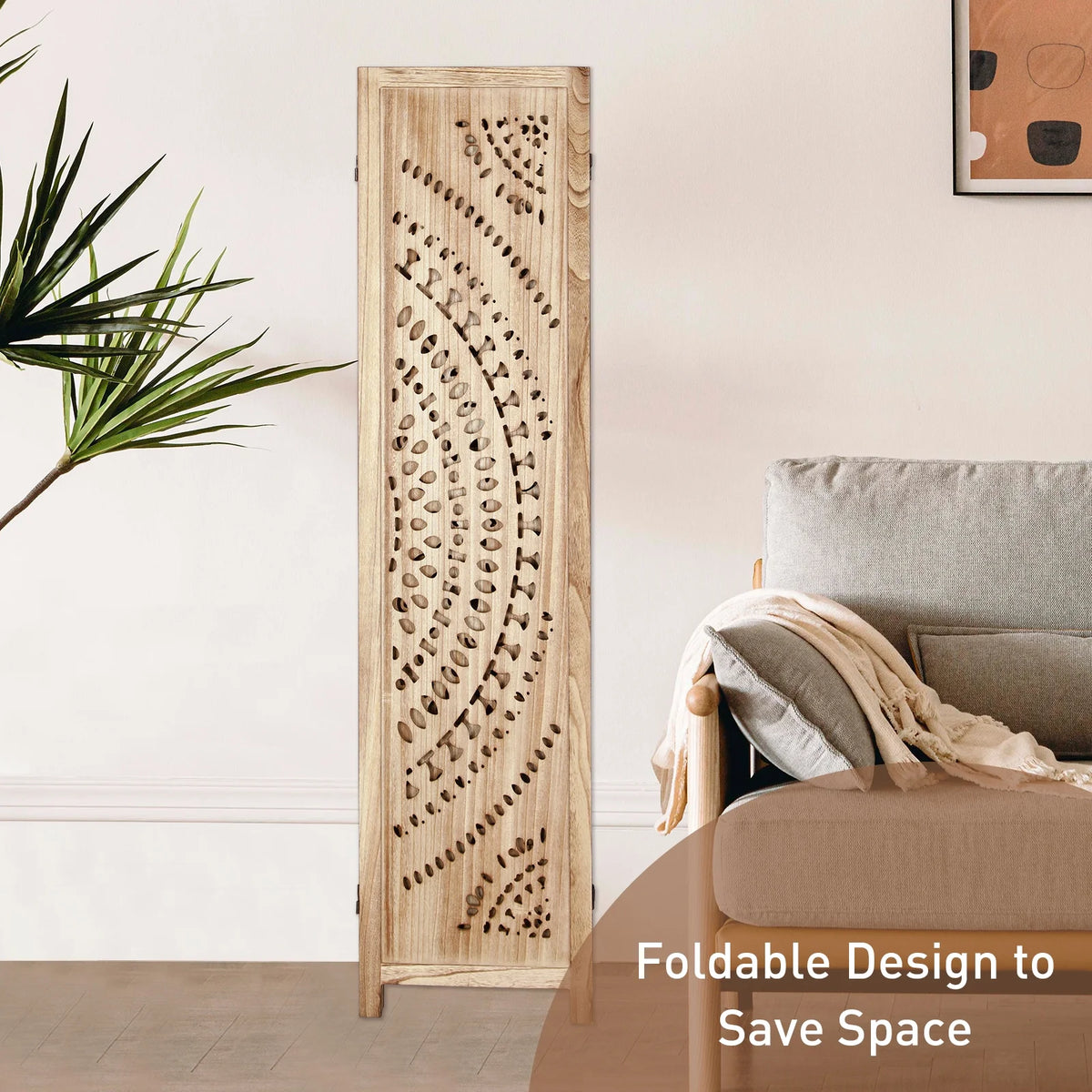 Carved Wood Room Divider and Folding Privacy Screen V8493