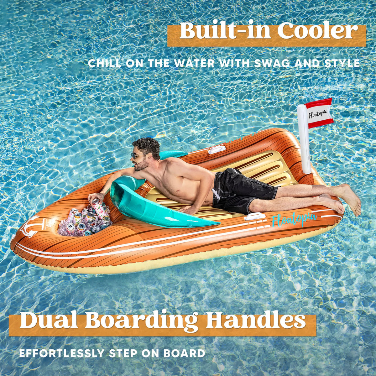 8 ft Inflatable Boat Pool Float with Reinforced Cooler V1769