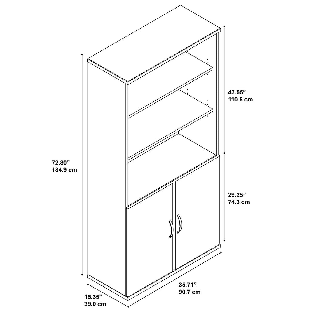 36W 5 Shelf Bookcase with Doors in Mahogany Engineered Wood T469