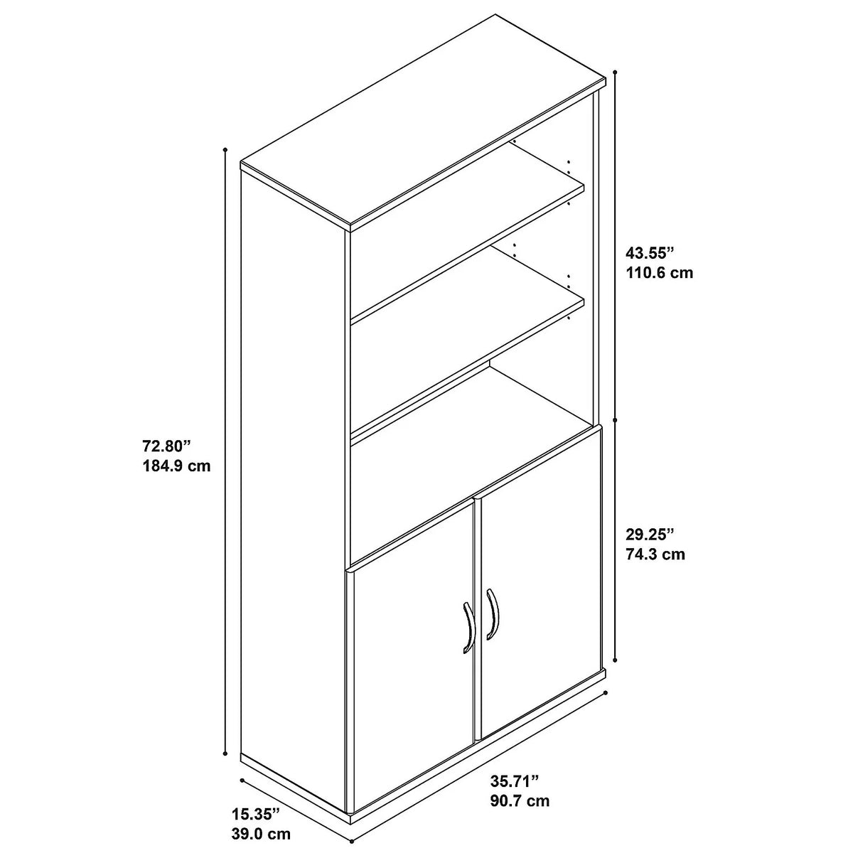 36W 5 Shelf Bookcase with Doors in Mahogany Engineered Wood T469