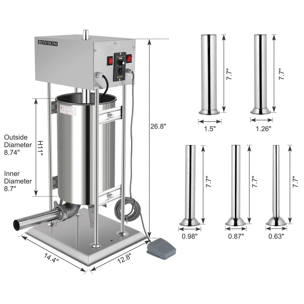 15.4LBS/10L Electric Stainless Steel Sausage Stuffer with 5 Stuffing Tubes C5259
