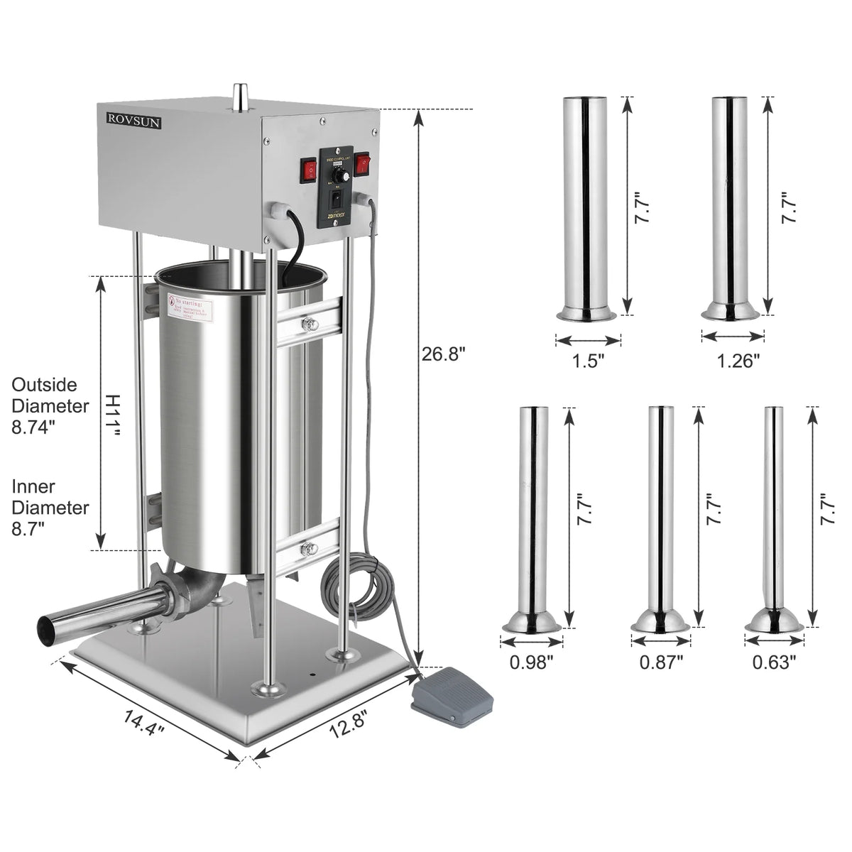 15.4LBS/10L Electric Stainless Steel Sausage Stuffer with 5 Stuffing Tubes C5259
