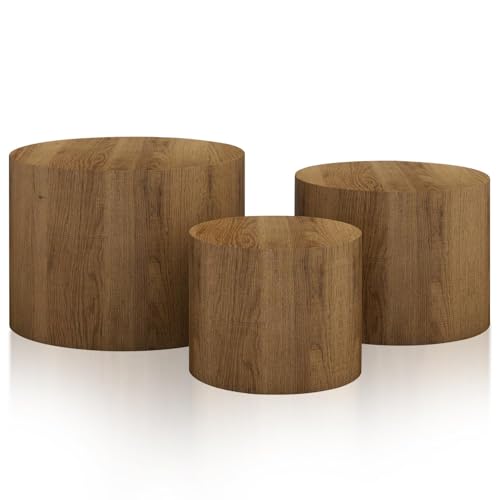 Round Wooden Nesting Coffee Table Set of 3 P93455