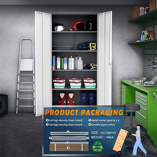 Metal Garage Storage Cabinet with 2 Doors and 5 Adjustable Shelves J780715