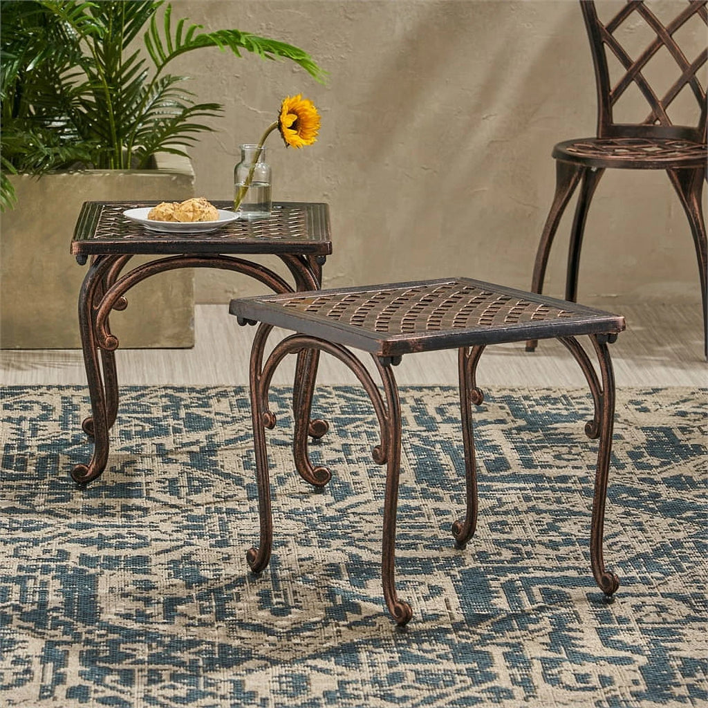 Shiny Copper Aluminum Side Tables Set of 2 P608336