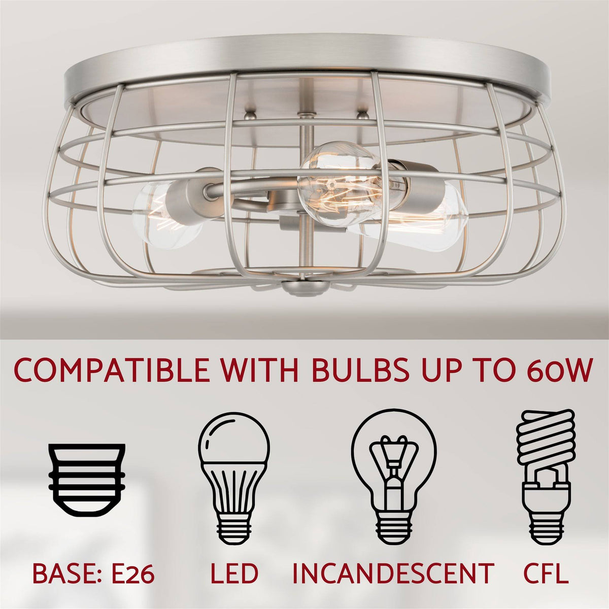 15x22 3-Light Round Cage Flush Mount Ceiling Light Z662