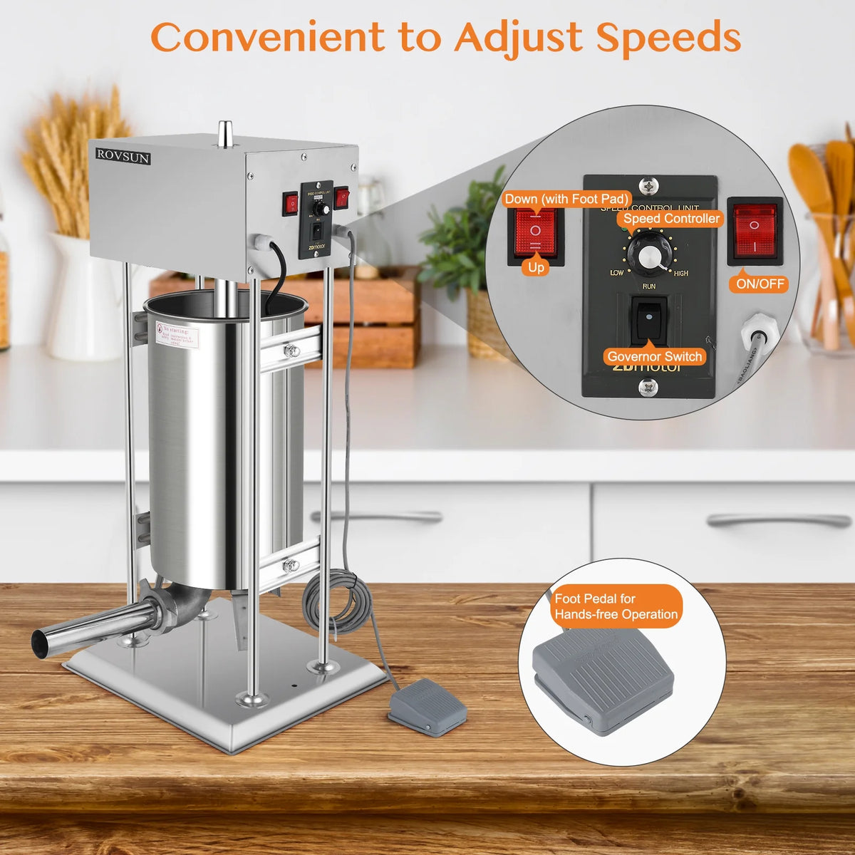15.4LBS/10L Electric Stainless Steel Sausage Stuffer with 5 Stuffing Tubes C5259