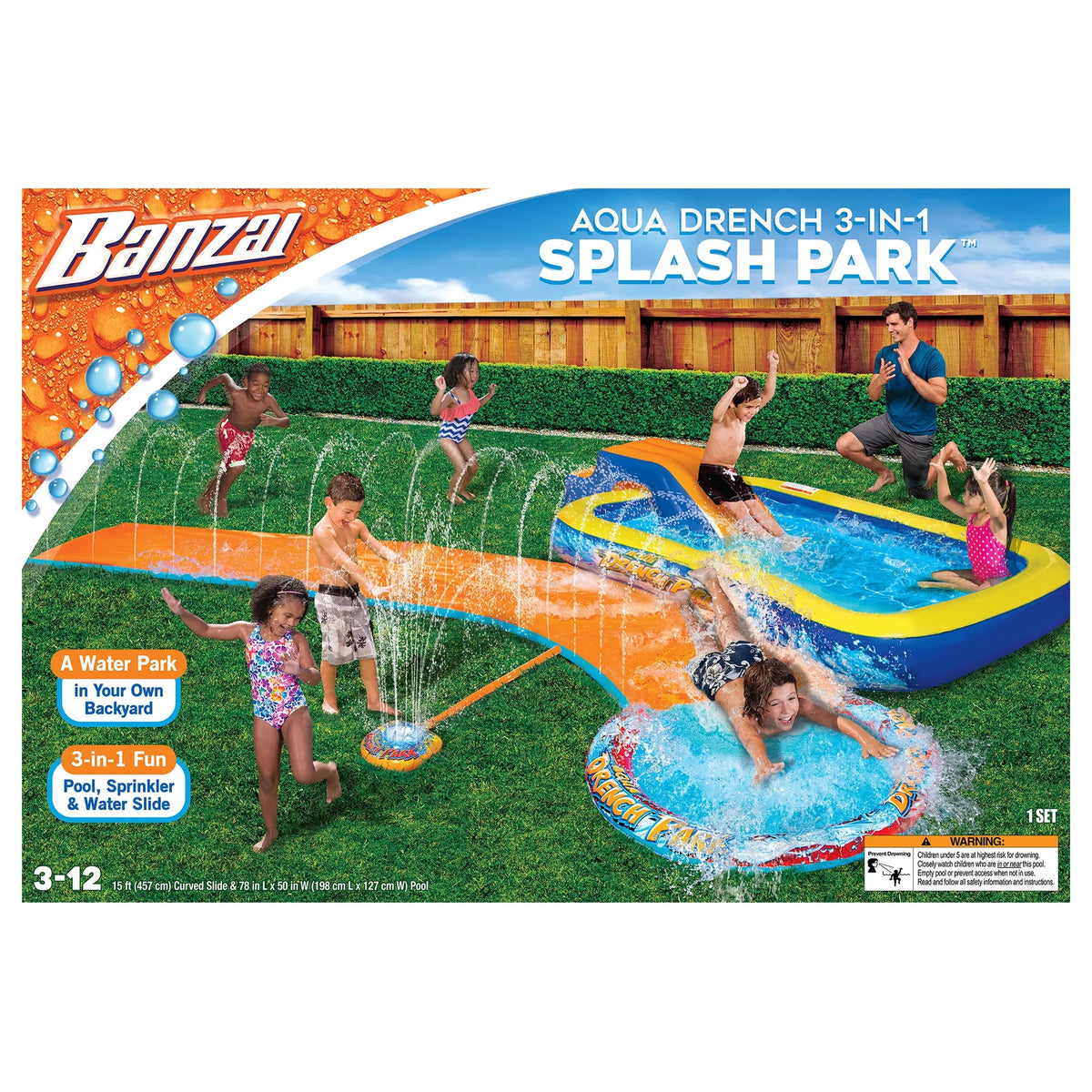 3-in-1 Splash Park with Pool, Sprinkler & Waterslide M441