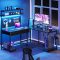 Black Reversible L-Shaped Computer Desk with Hutch and Drawers M21465