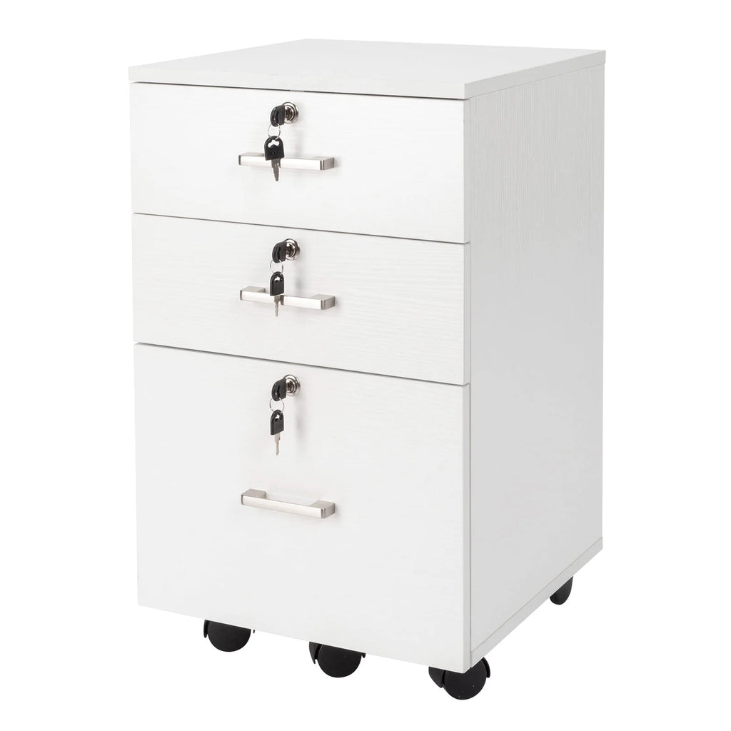 3 Drawer Rolling Wood File Cabinet with Lock S82837