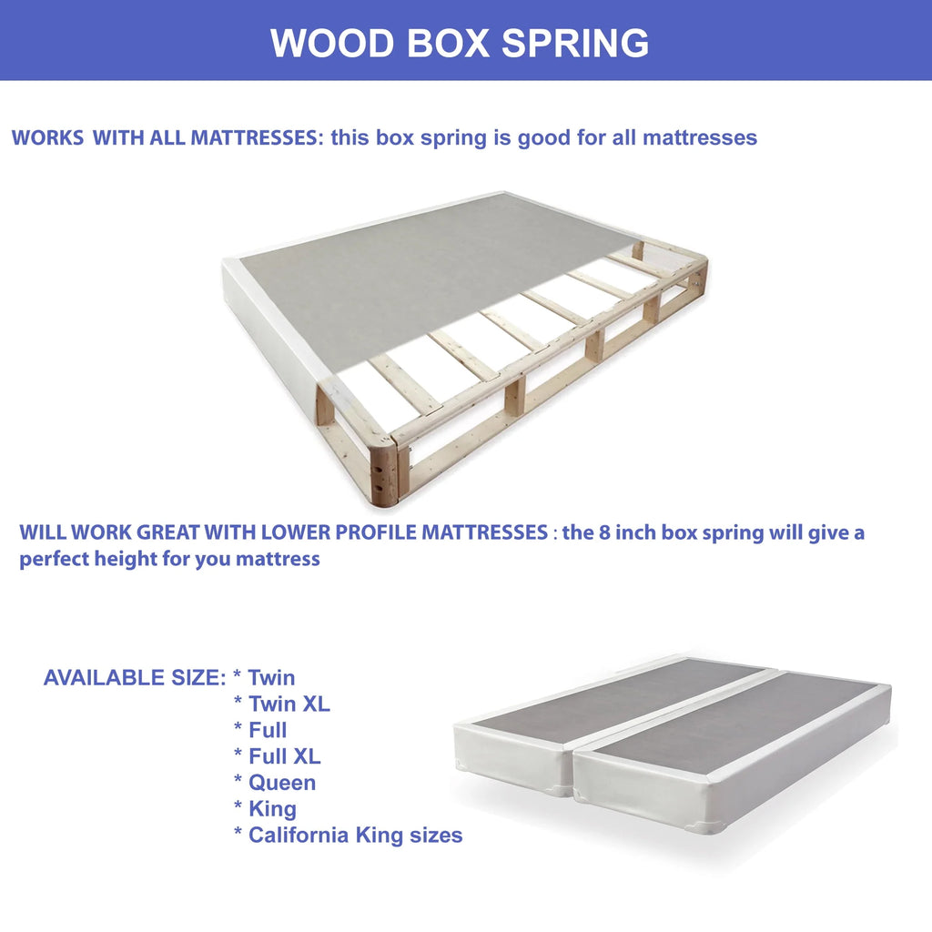 Fully Assembled Wood Box Spring for Mattress, Queen, White R50300