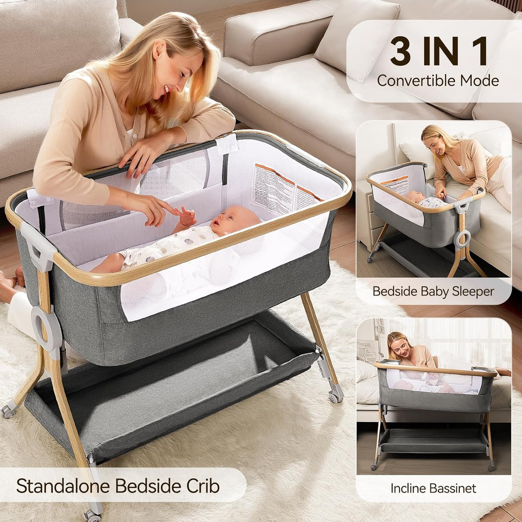 3 in 1 Baby Bassinet Bedside Sleeper with Mattress Z6417