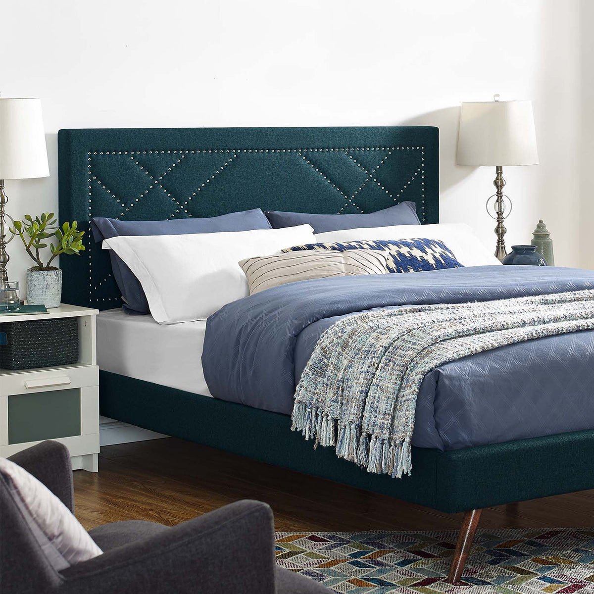 Full / Queen Upholstered Linen Fabric Headboard M209