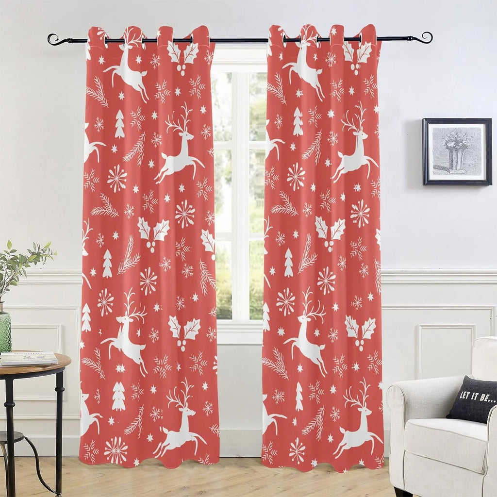 Black 84 Inch Length Christmas Reindeer Pattern Curtains P739108