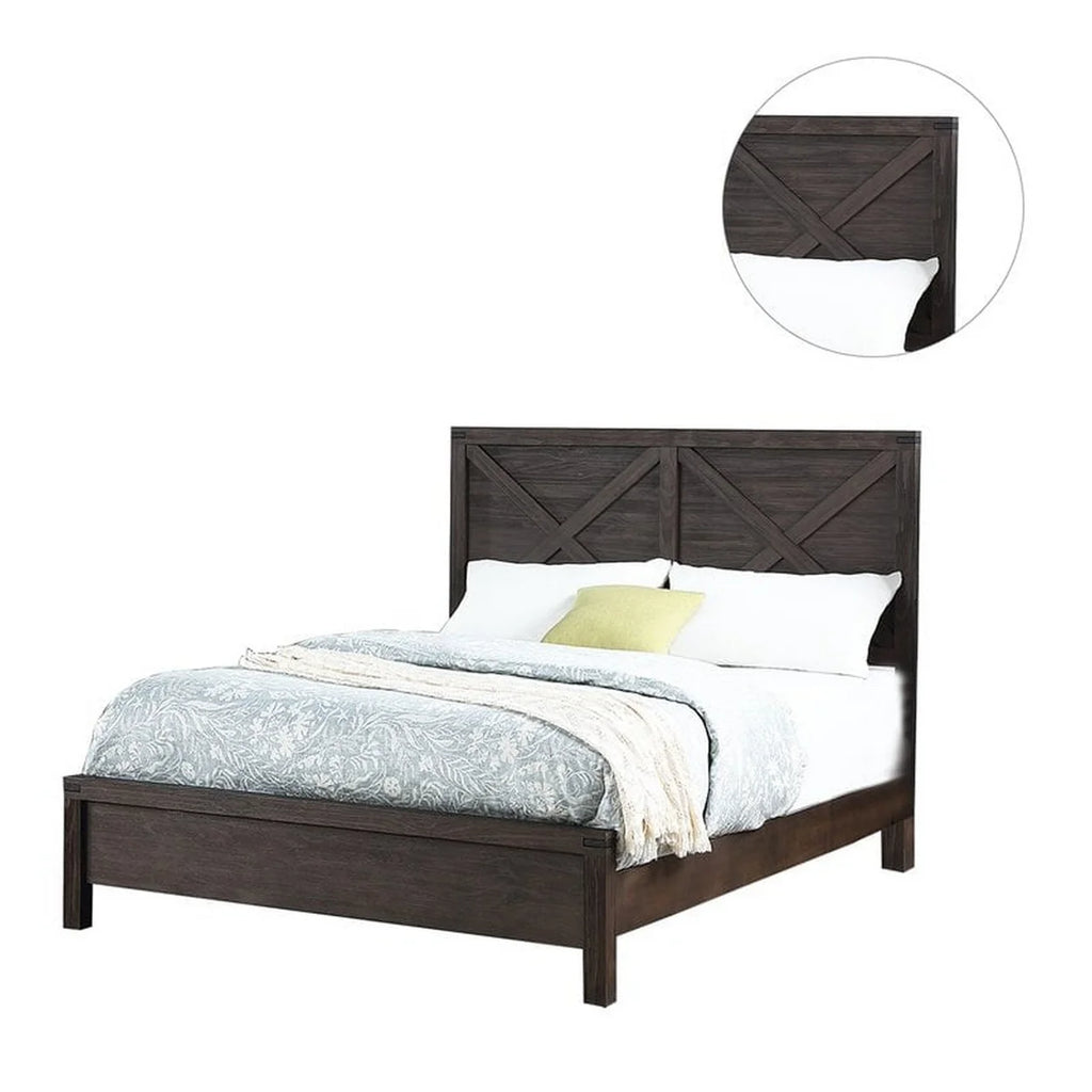 Queen Size Dark Walnut Brown Platform Bed V9676