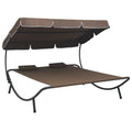 Brown Outdoor Lounge Bed with Canopy and 2 Pillows P25823