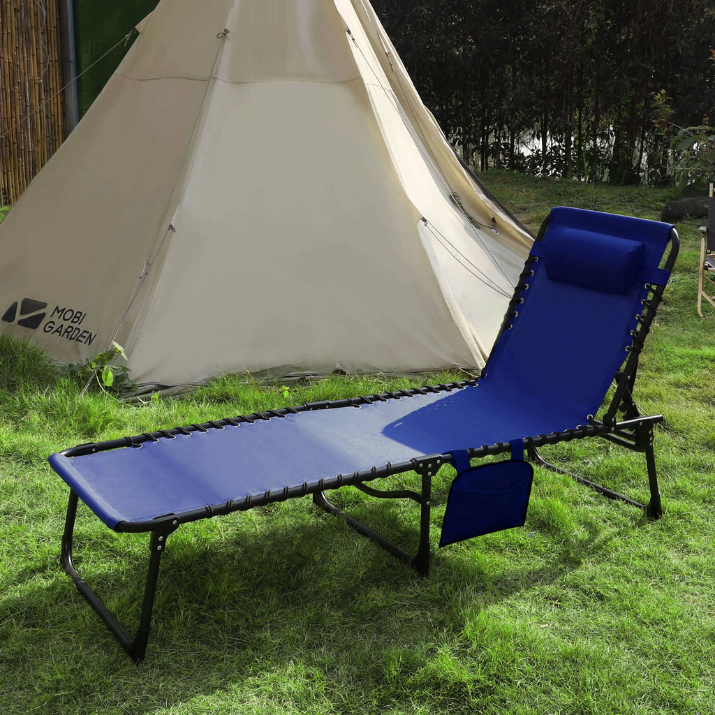 Blue 4-Fold Outdoor Chaise Lounge Chair with Pillow Y9404