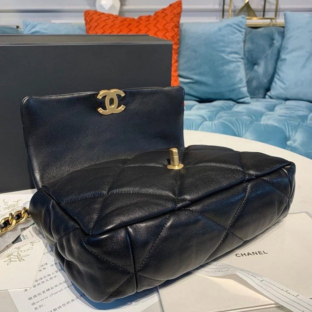 Black Goatskin Leather Flap Bag K5863