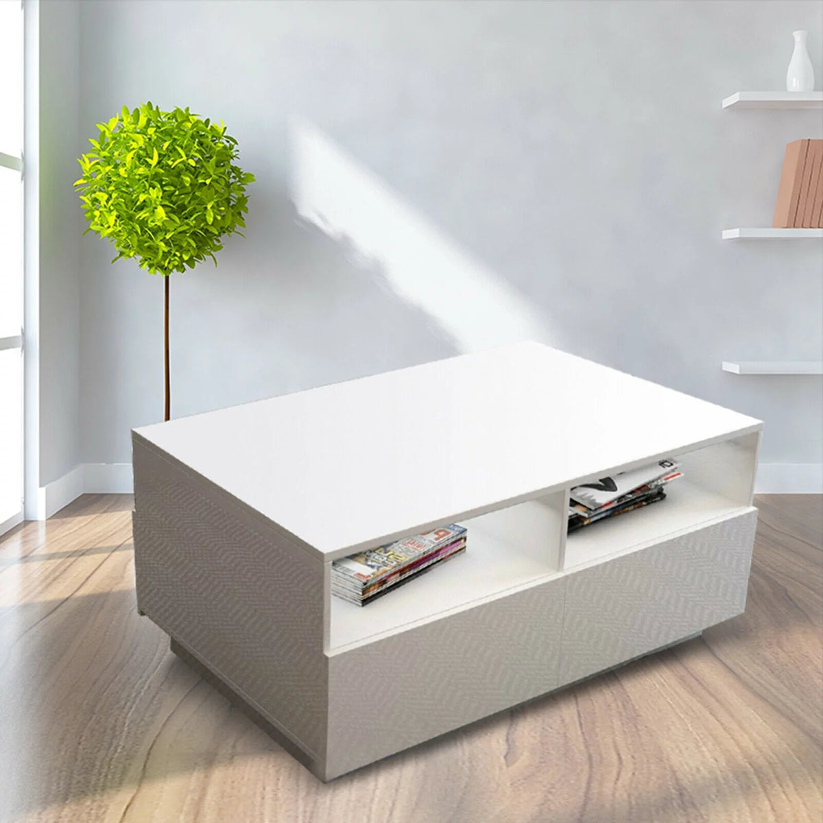 White High Gloss LED Coffee Table with Drawers U96776