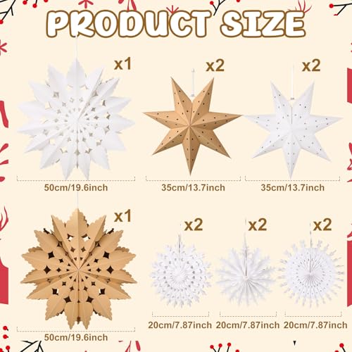 12 Pcs White Paper Star Lanterns I17770