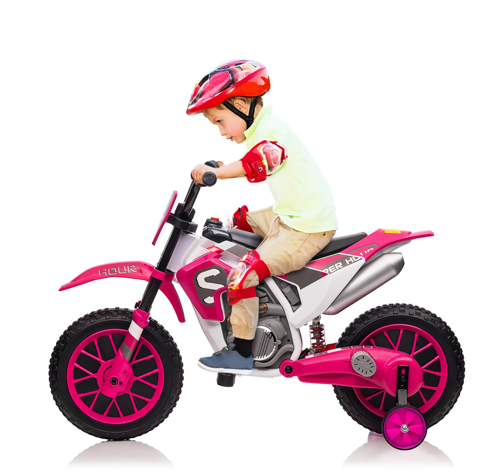 12V Kids Off-Road Ride on Dirt Bike with Training Wheels, Green E1800