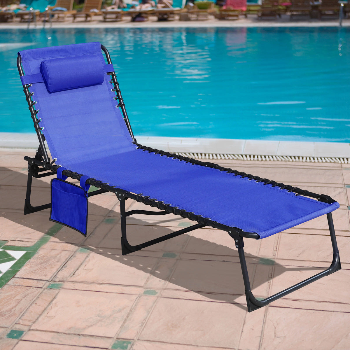 Blue 4-Fold Outdoor Chaise Lounge Chair with Pillow Y9404