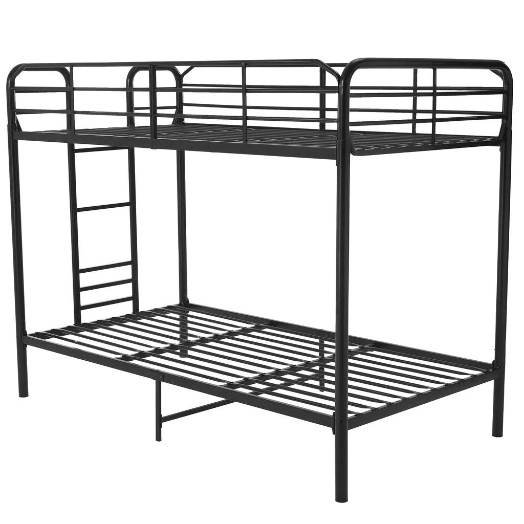 Black Metal Twin over Twin Quad Bunk Bed with Ladder and Guardrails D200415