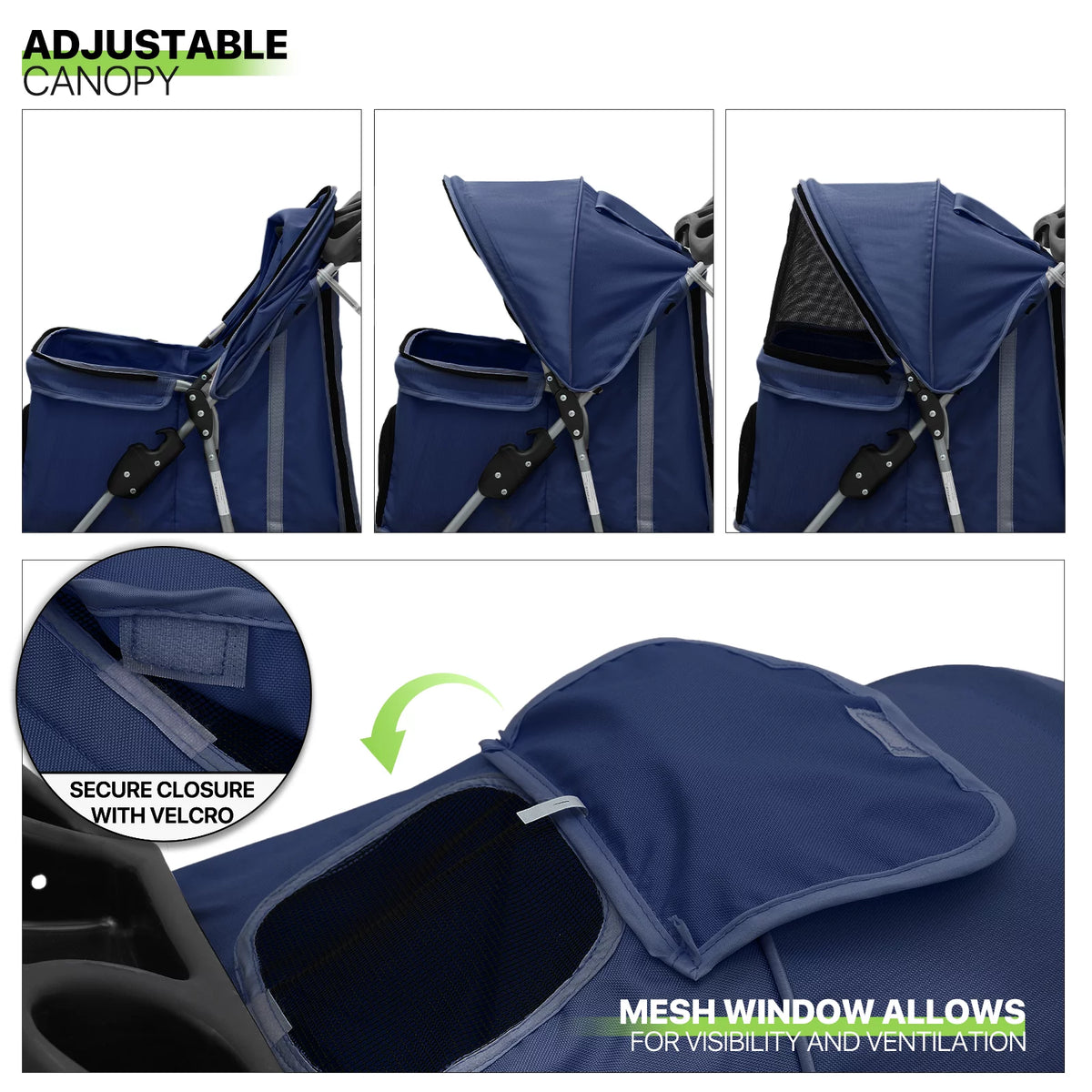 Foldable Pet Stroller with Wheels, Storage Basket and Cup Holder, Navy Blue Z315