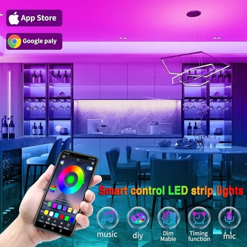 100ft Music Sync Color Changing LED Strip Lights with Remote and App Control D405635