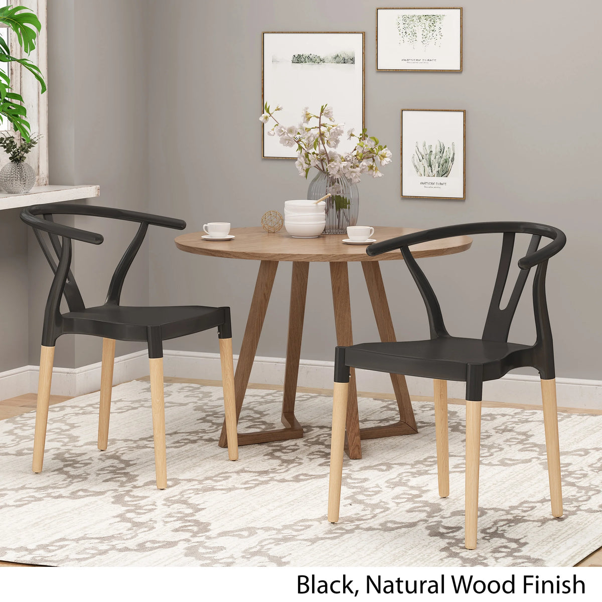 Black and Natural Finish Beech Wood Dining Chair Set of 2 N46521