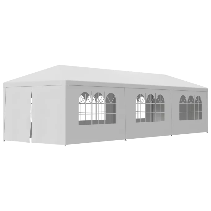 10'x30' White Outdoor Gazebo Canopy with 8 Removable Walls E603976