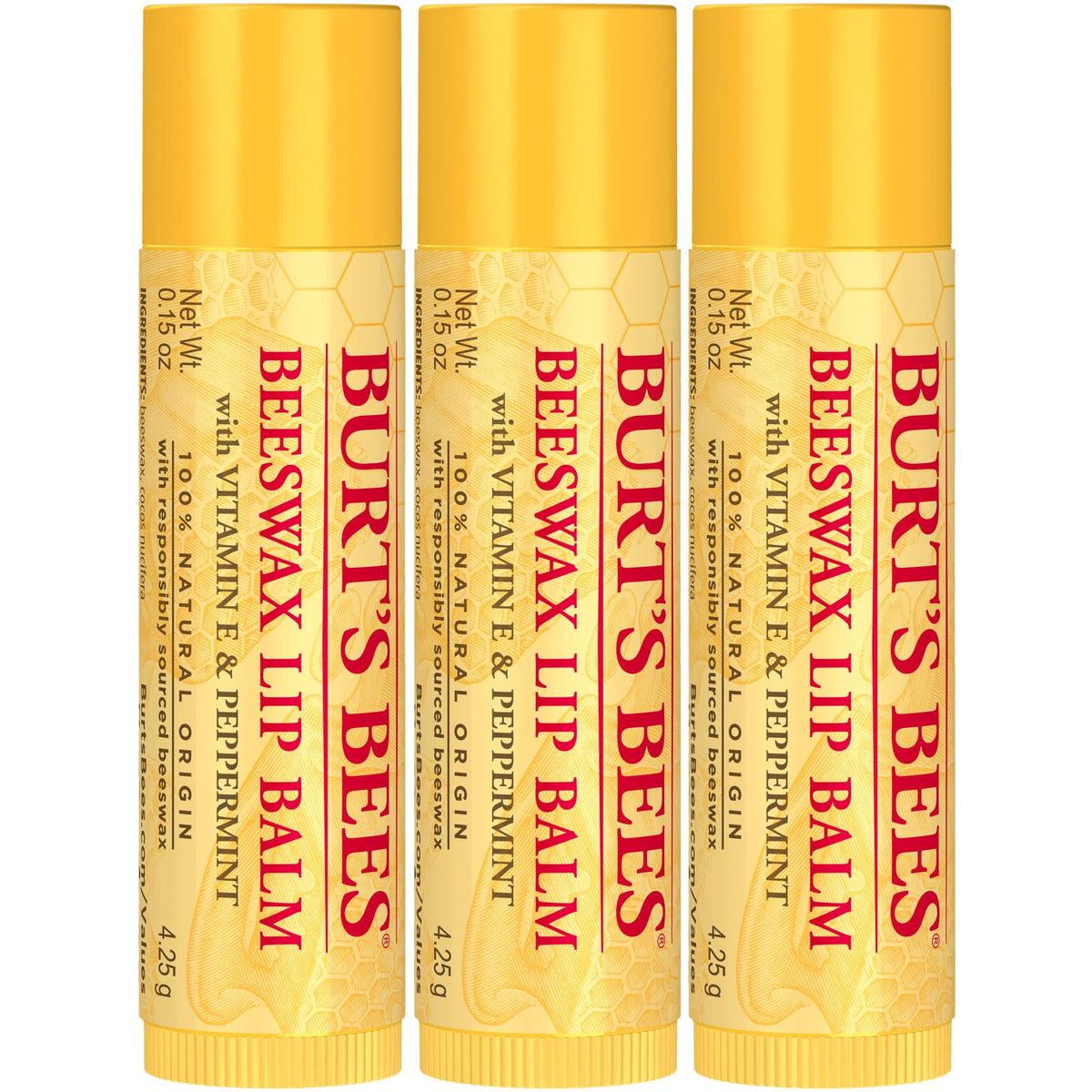 Natural Moisturizing Lip Balm with Beeswax, Vitamin E & Peppermint Oil, 4 Count U41463