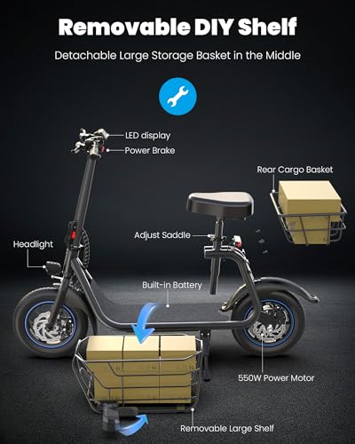 Electric Scooter with Seat, 550W Motor, 20-Mile Range K216