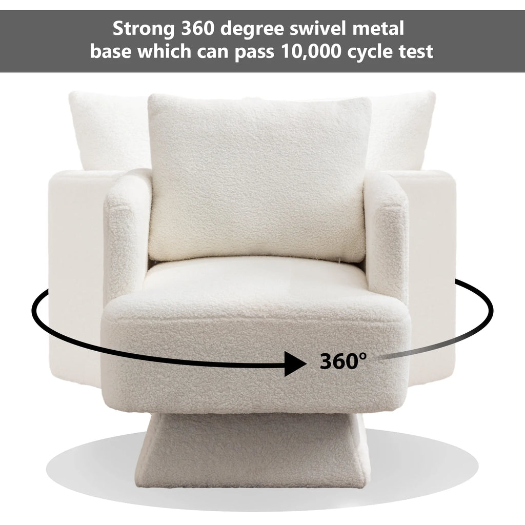 Beige Lamb Wool Swivel Accent Chair Y389