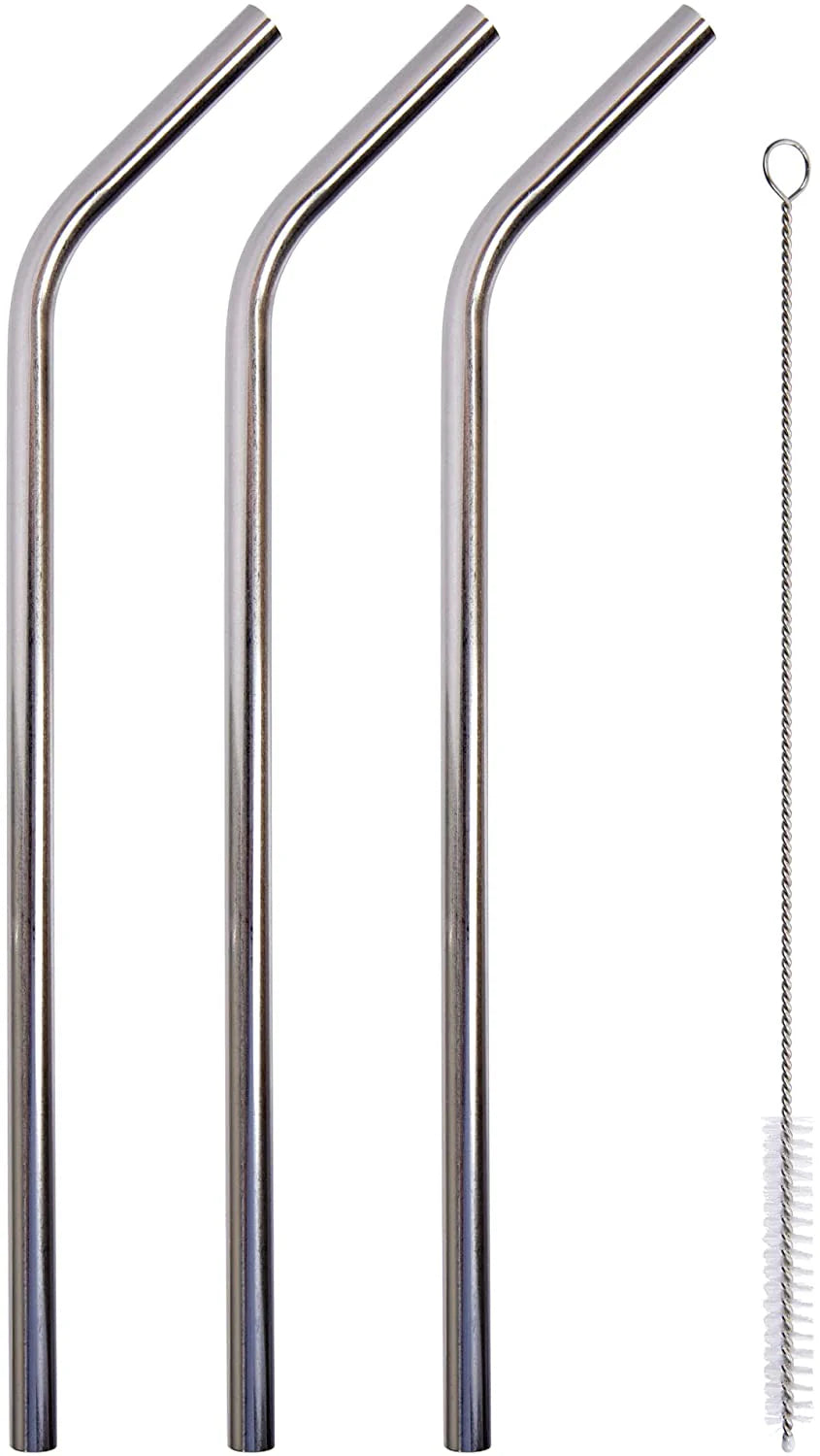 4-Piece Stainless Steel Reusable Straws with Cleaning Brush 10-inch S253