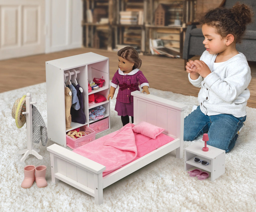 White Doll Bedroom Set with Bed, Armoire, and Nightstand A462648