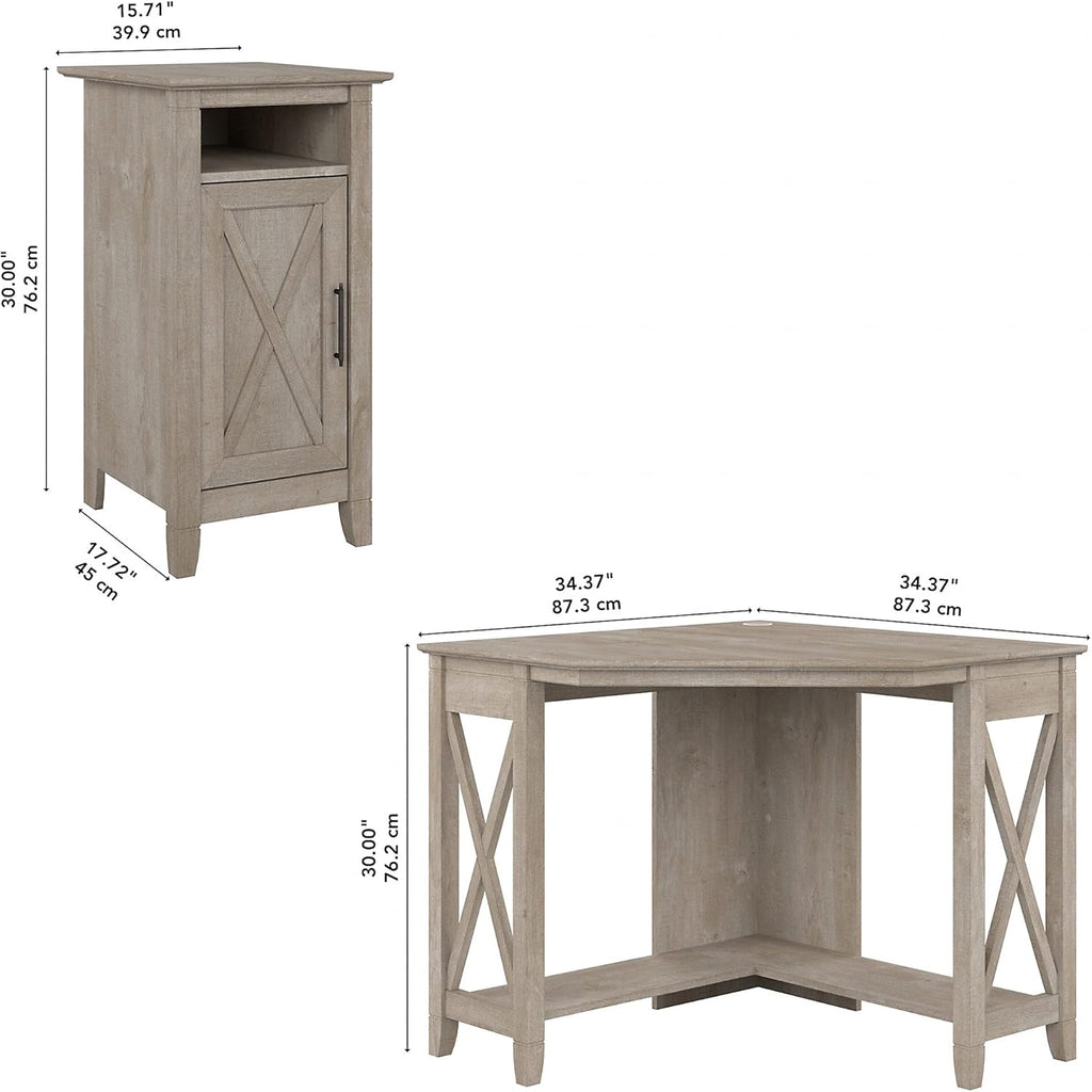 Washed Gray Small Corner Desk with Storage Cabinet U2465