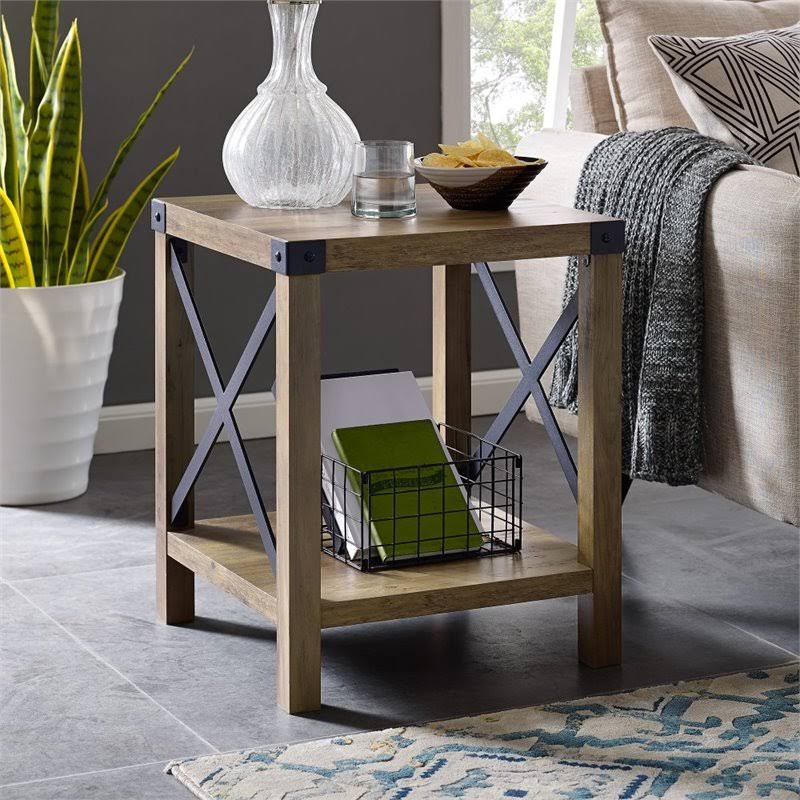 Rustic Oak Metal Side Table H4382