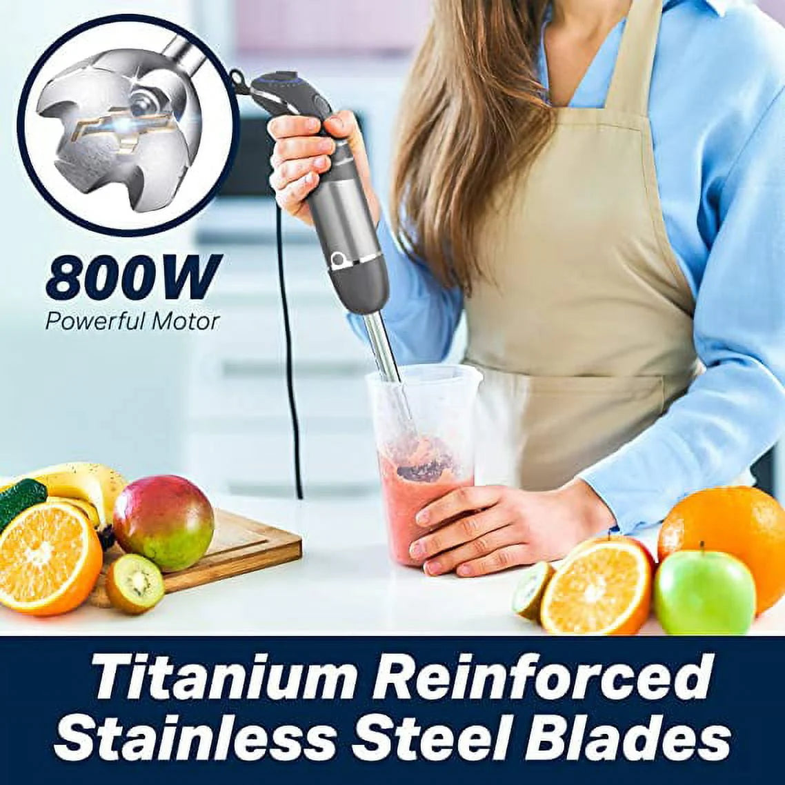 800W 6-Speed Hand Blender with 500ml Food Chopper J956
