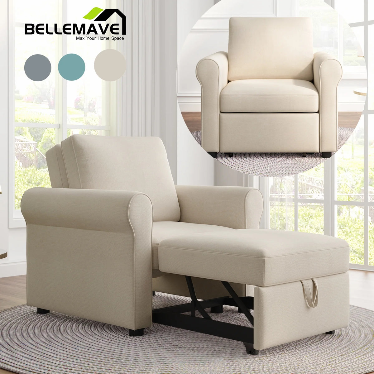 Convertible Linen Single Sleeper Chair Bed S884