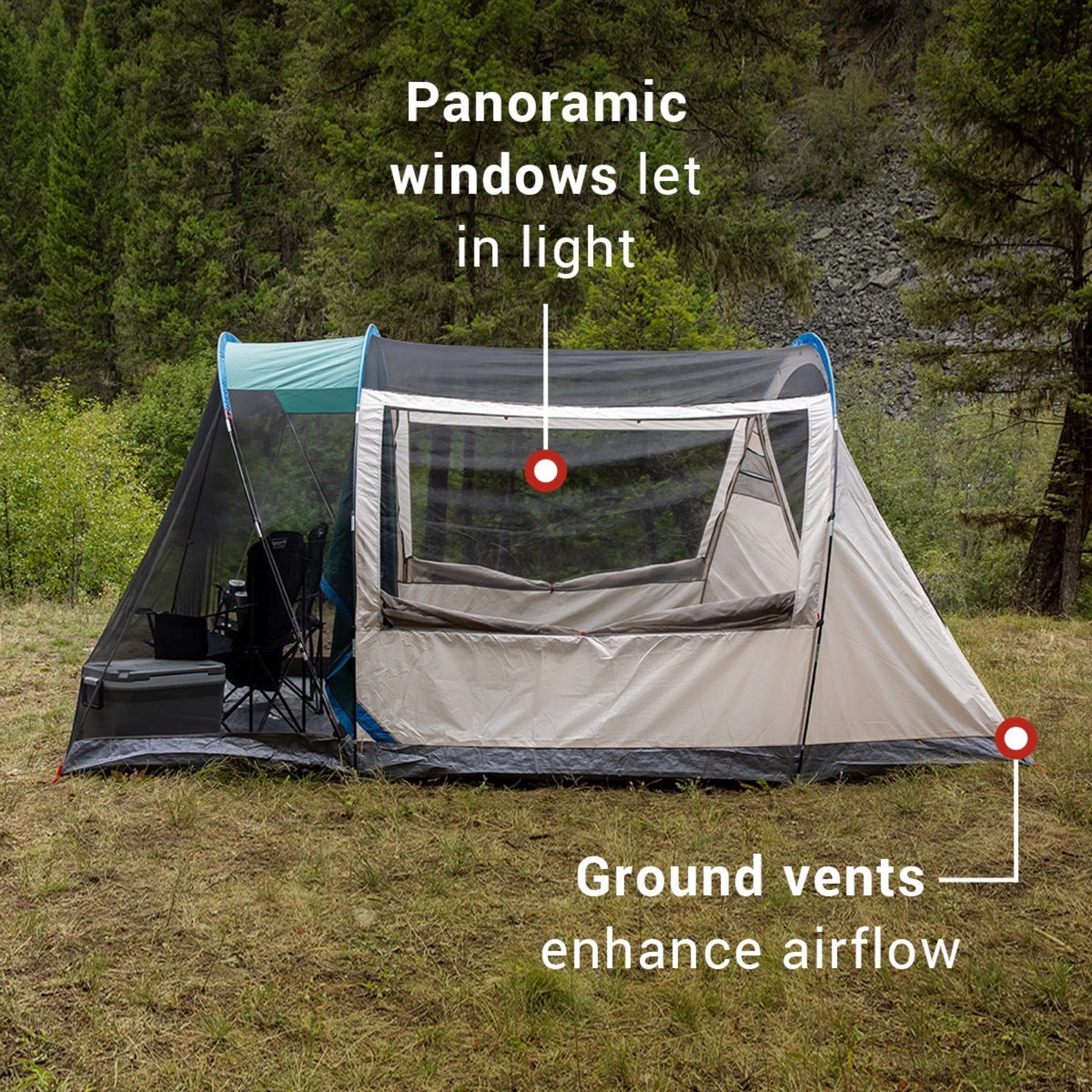4 Person 2 Room Green Cabin Tent J35228