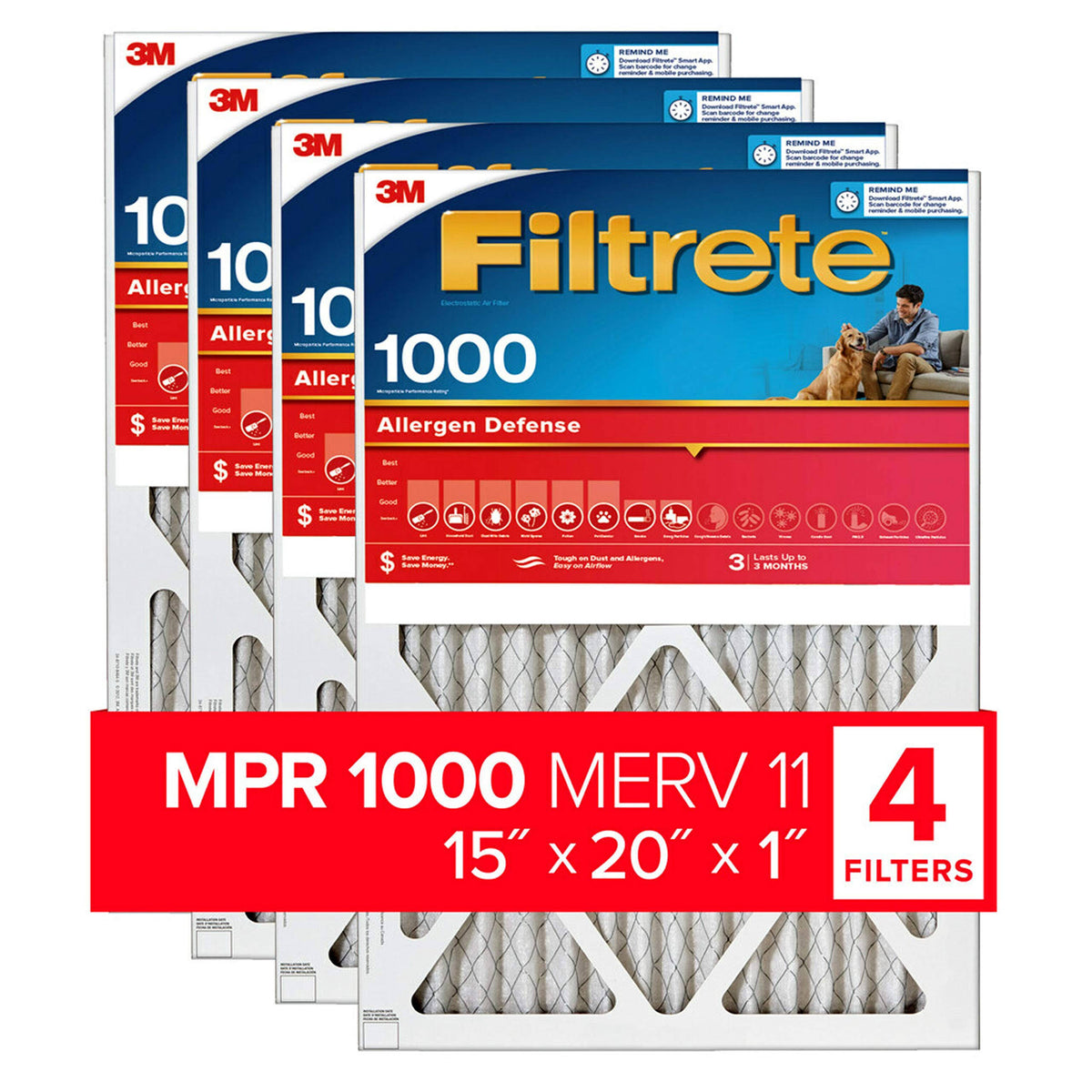 15x20x1 AC Furnace Air Filter 4-Pack Y5981