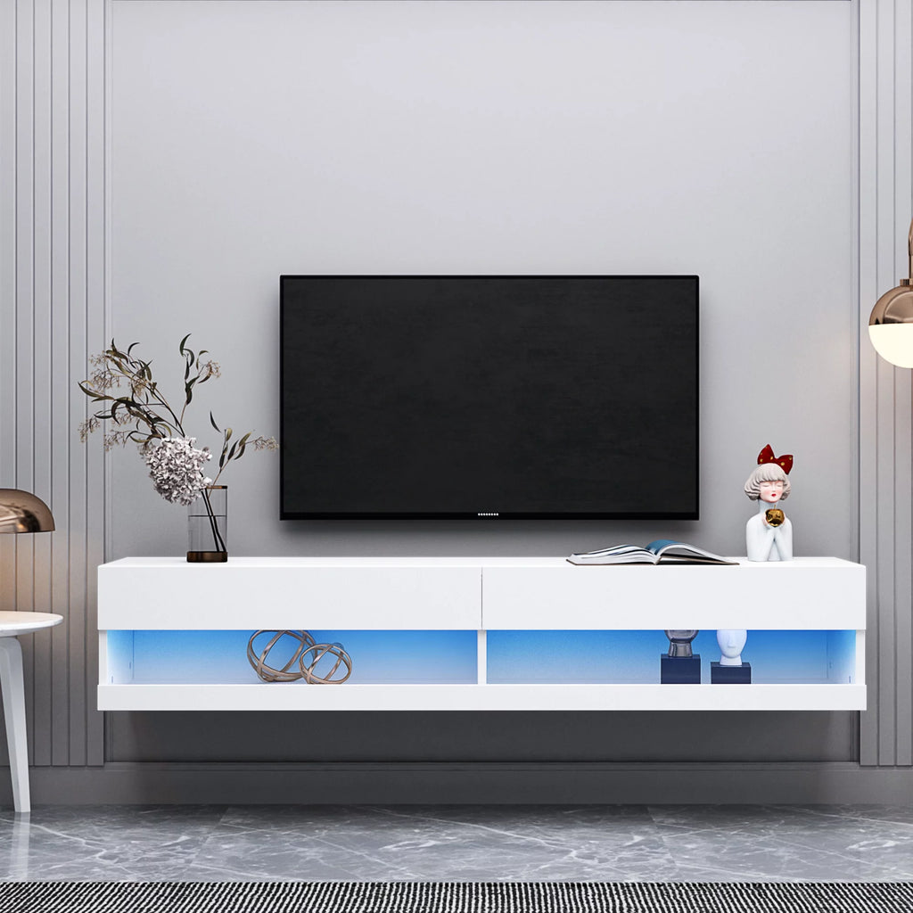 Wall Mounted Floating 80" TV Stand with 20 Color LEDs White I571