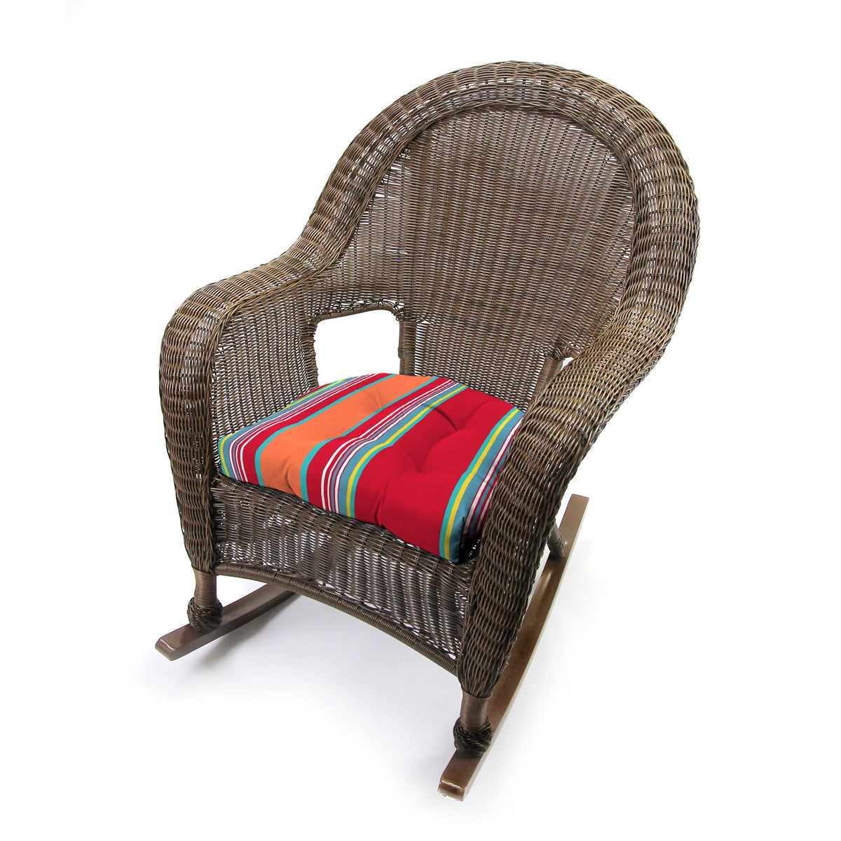 Mulberry Red Stripe Square Tufted Outdoor Wicker Seat Cushion 2 Pack B560