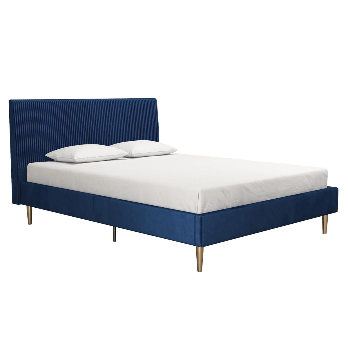 Queen Ivory Velvet Upholstered Bed with Headboard E842649